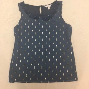 Lauren Conrad Blue and Gold Foil Tank Top